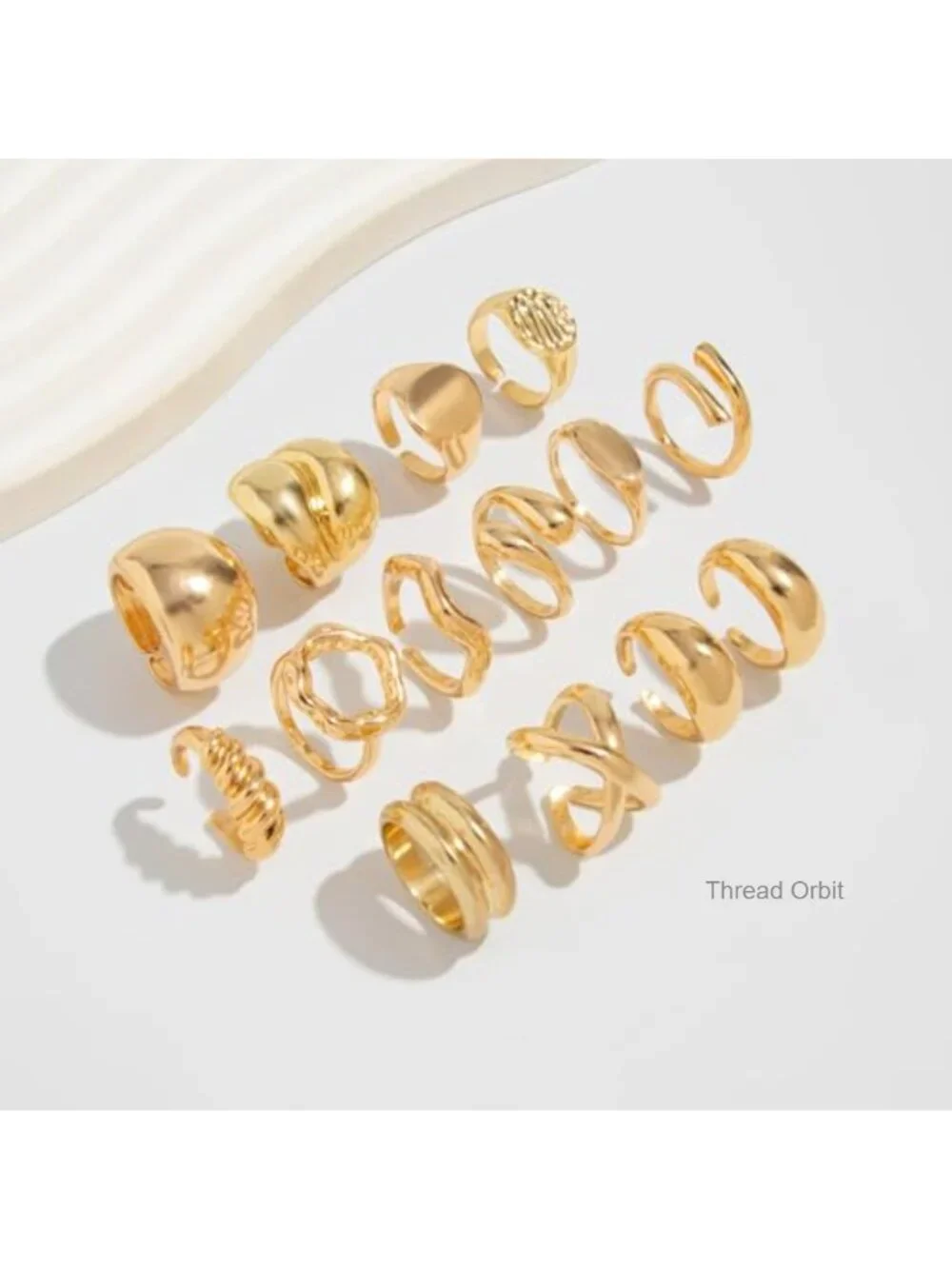 Chunky Gold Plated Stackable Rings Set for Women Dainty Adjustable Open